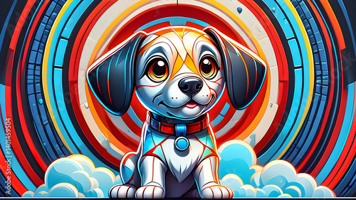 illustration of a cute dog on an abstract background. adorable cartoon puppy	
