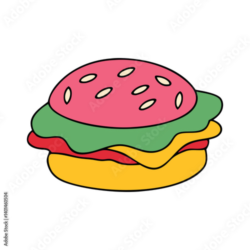 Colorful  cheese and vegetables  hamburger on a white background. 