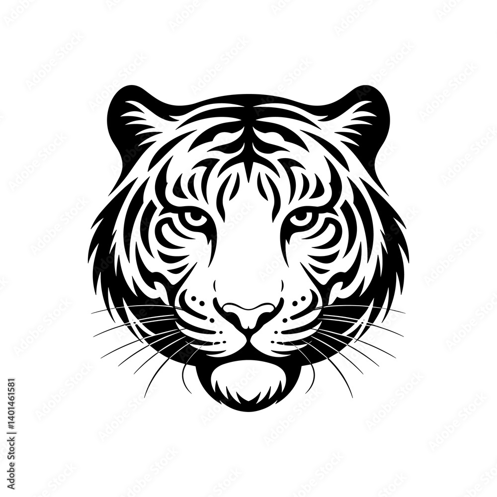 Tiger head vector logo design, face for retro logos, emblems, badges, labels, icon template and tshirt vintage design element. Isolated on white background black color Tiger head vector logo design, face for retro logos, emblems, badges, labels, icon template and tshirt vintage design element. Isolated on white background black color