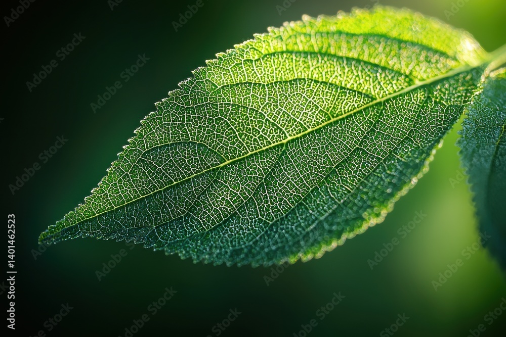 Close-up of intricate leaf texture with sunlight highlighting patterns