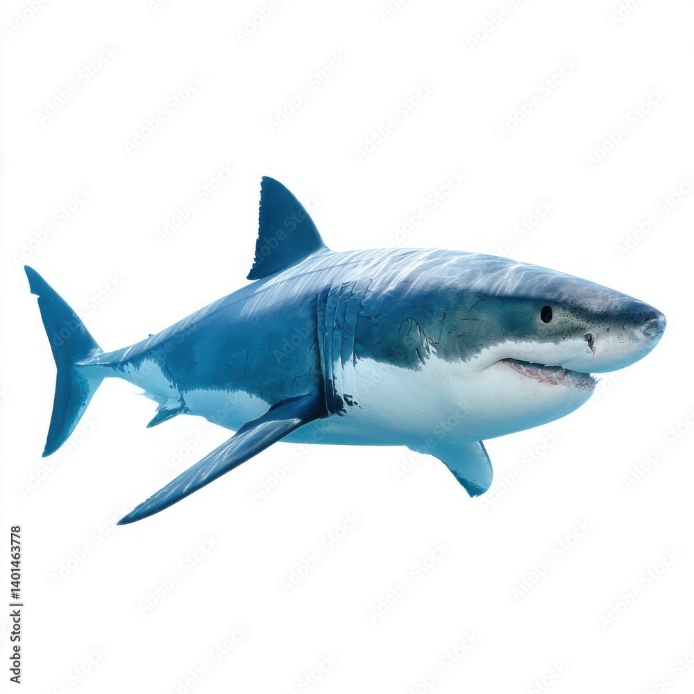 Isolated great white shark swimming isolated on white background Isolated great white shark swimming isolated on white background