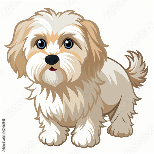 Cute realistic dog  maltipoo standing. Isolated on white background. Suitable for posters,sticker, logo, children's books and encyclopedias. Vector
