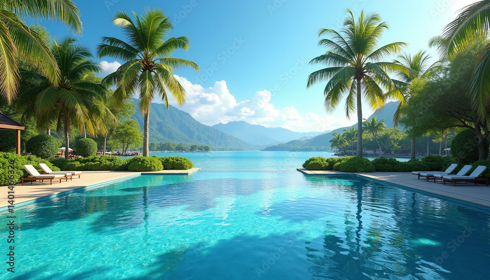 Obraz premium Tropical Paradise Poolside Escape