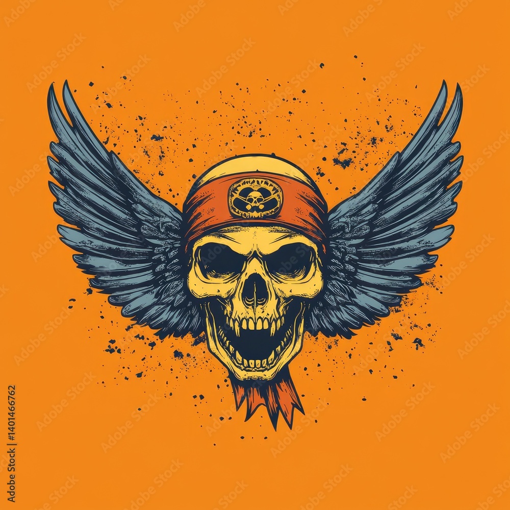 Fototapeta premium A skull with wings and a bandana, a graphic design.