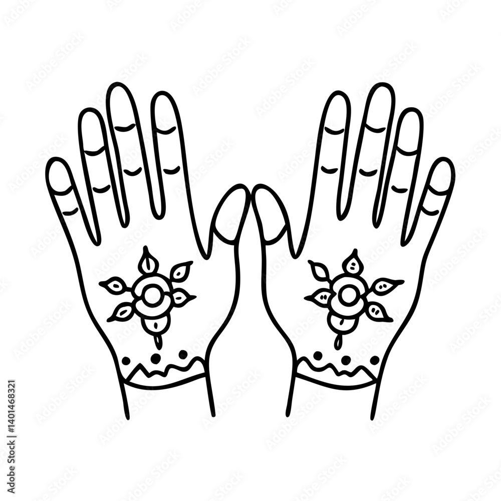 Obraz premium henna decorated hands icon, henna decorated hands line art - simple line art of henna decorated hands, perfect for henna decorated hands logos and icons