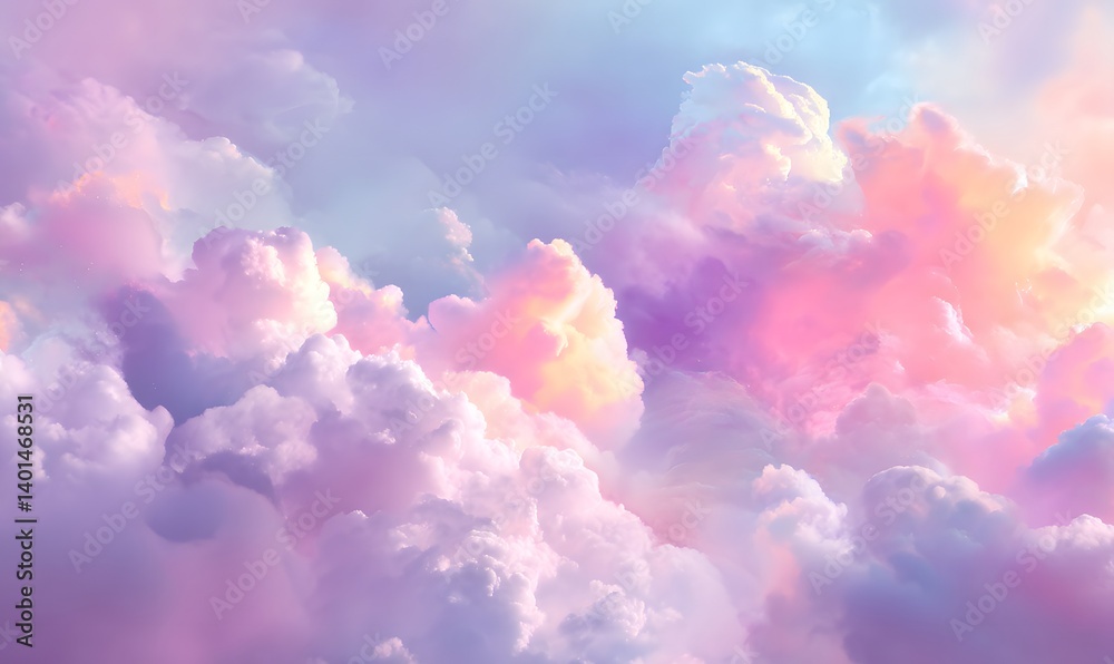 Dreamy pastel sky filled with fluffy clouds in shades of pink purple and light blue colorscape artwork Dreamy pastel sky filled with fluffy clouds in shades of pink purple and light blue colorscape artwork