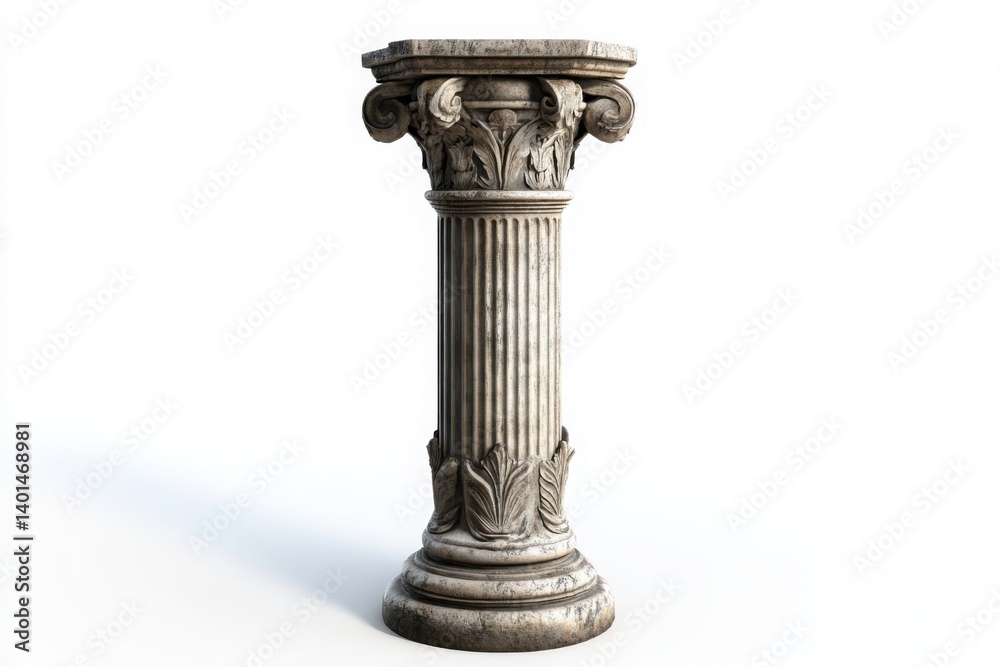 Fototapeta premium Stone column with ornate details isolated on white background