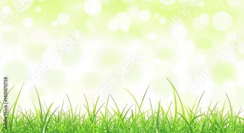 A soft focus shot of lush green grass with a blurred bokeh background, capturing the essence of a spring or summer day with ample space for text