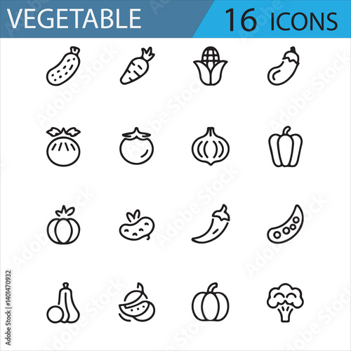 Set of vegetable vector icons with various garden and farm produce