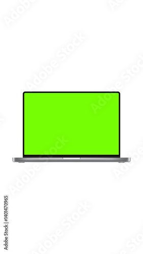 Laptop Animated Mockup With Green Screens, Front View, Isolated On White Background. Vertical Animation For Web Presentation