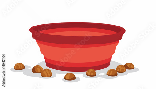 Collapsible pet food bowl in red, minimalistic design concept