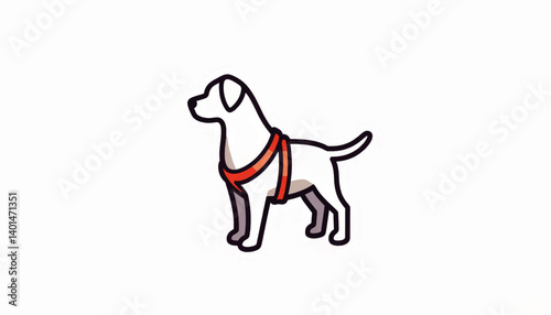 Dog wearing a harness in geometric style, pet safety concept