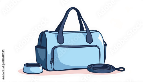 Sleek pet travel bag with bowl and leash, modern design
