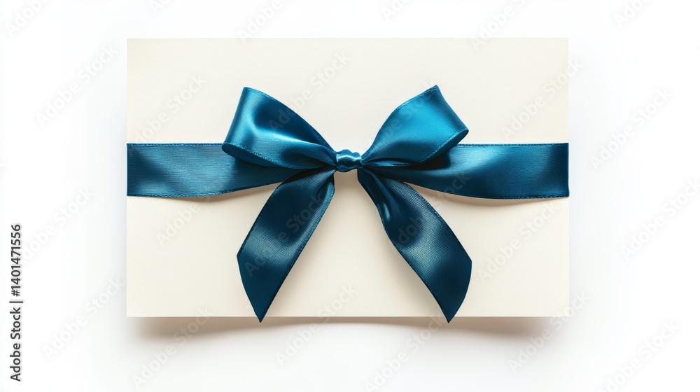 Elegant blank gift voucher featuring a delicate blue ribbon on pristine white backdrop for festive occasions Elegant blank gift voucher featuring a delicate blue ribbon on pristine white backdrop for festive occasions