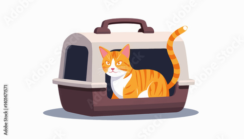 Happy cat exploring travel carrier, adventure concept