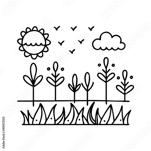 meadow icon, meadow line art - simple line art of meadow, perfect for meadow logos and icons