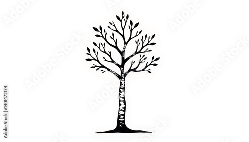 Stylized birch tree illustration with geometric shapes, nature art