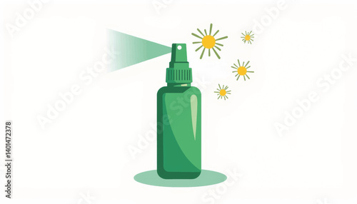 Allergy relief nasal spray illustration with pollen elements, health concept