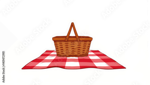 Picnic basket on checkered blanket, summer leisure celebration