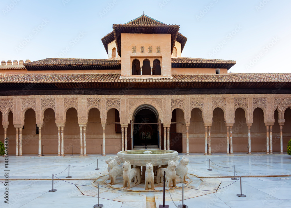 Court of Lions in Nasrid palace of Alhambra, Granada, Spain
