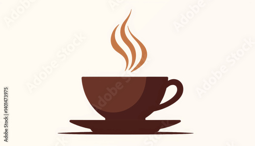 Steaming coffee cup on minimalist saucer, cozy cafe atmosphere