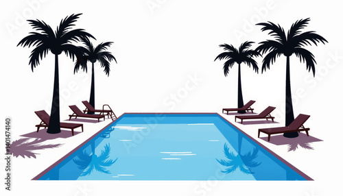 Sleek swimming pool surrounded by palm trees, summer relaxation
