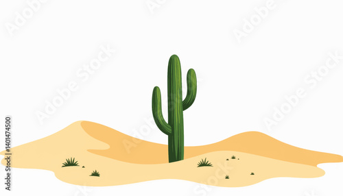 Desert landscape featuring a solitary cactus with minimal details, simplicity