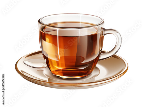 glass black tea cup with saucer, cut out