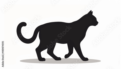 Sleek black cat silhouette walking, minimalist geometric design