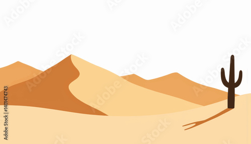 Geometric sand dunes with cactus silhouette in desert, minimalism
