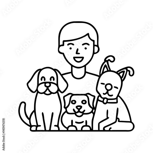 pet owner with pets icon, pet owner with pets line art - simple line art of pet owner with pets, perfect for pet owner with pets logos and icons