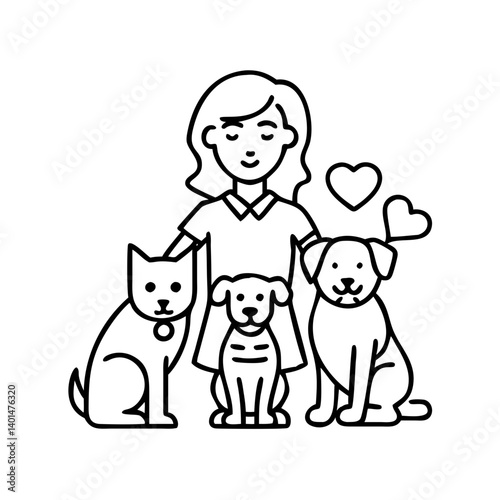 pet owner with pets icon, pet owner with pets line art - simple line art of pet owner with pets, perfect for pet owner with pets logos and icons