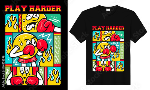 play harder carto boxing t shirt design,boxing t shirt design
