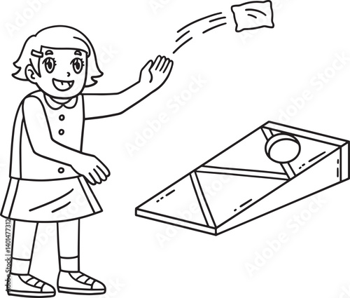 Cornhole Girl Shooting Bag Isolated Coloring Page 