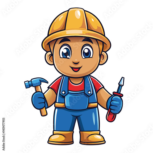 Cartoon construction worker with tools