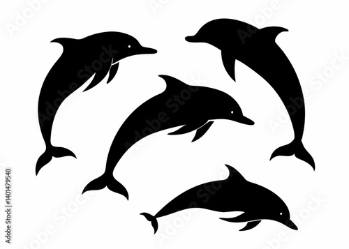 Dolphin silhouette vector illustration shows a marine mammal jumping in the sea