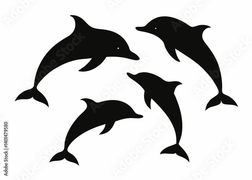 Dolphin silhouette vector illustration shows a marine mammal jumping in the sea