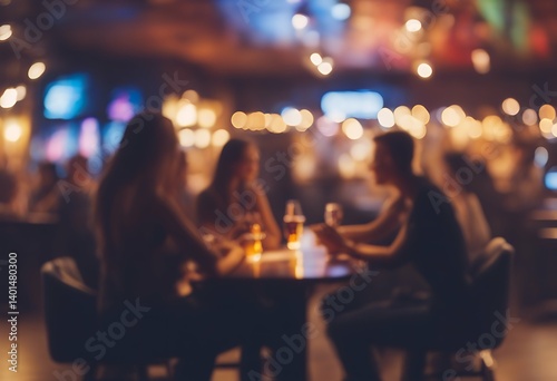 background sitting people bokeh colorful club restaurant lights night bar blurred white decoration christmas new year dark interior decorated defocused eatery dinner glasses food light blurry