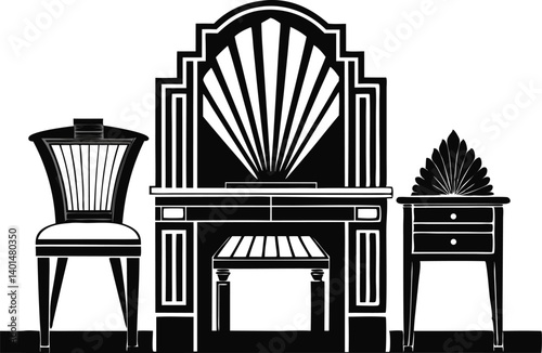 Art Deco Desk silhouette vector illustration in black vector theme