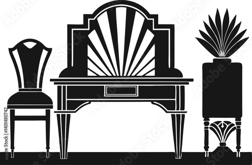 Art Deco Desk silhouette vector illustration in stylish furniture artwork