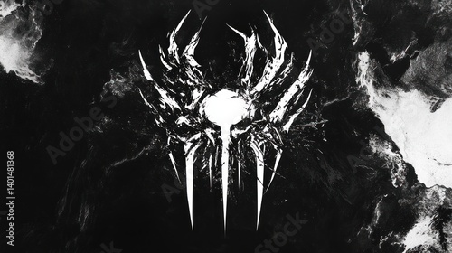 Dark and edgy death metal band logo style, with white and black contrasts, creating a fierce and intense look for music promotions