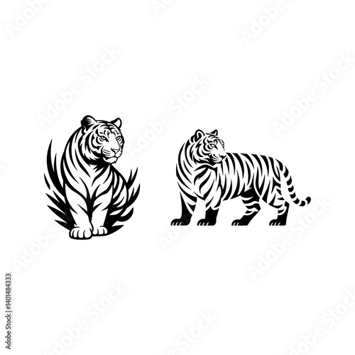 Wallpaper Mural Tiger head vector logo design, face  for retro logos, emblems, badges, labels, icon template and tshirt vintage design element. Isolated on white background black color Torontodigital.ca