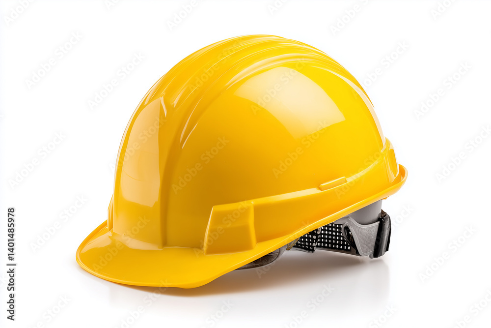 Safety helmet in bright yellow color on a clean background for construction and industrial use Safety helmet in bright yellow color on a clean background for construction and industrial use