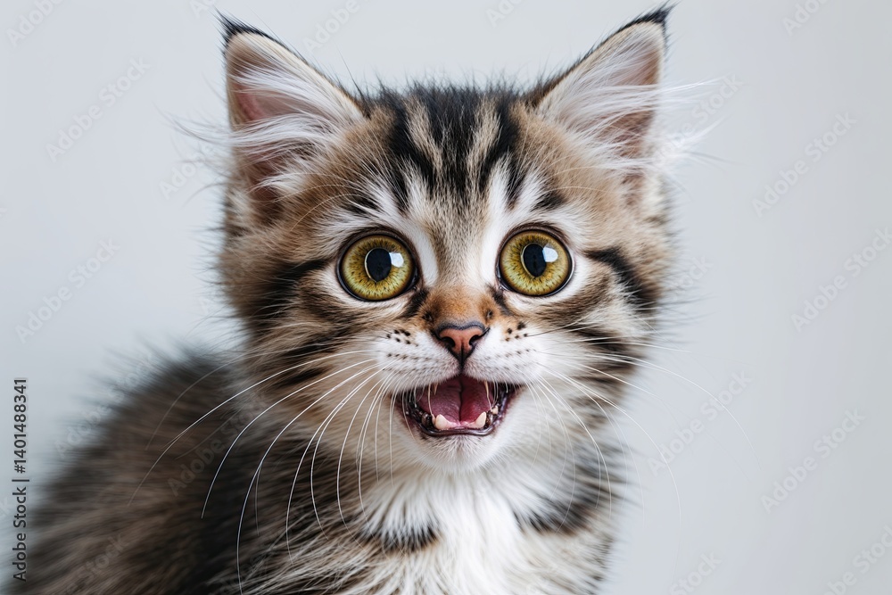 Cheery Kitten Portrait with Large Startled Eyes on Clean White Background Cheery Kitten Portrait with Large Startled Eyes on Clean White Background