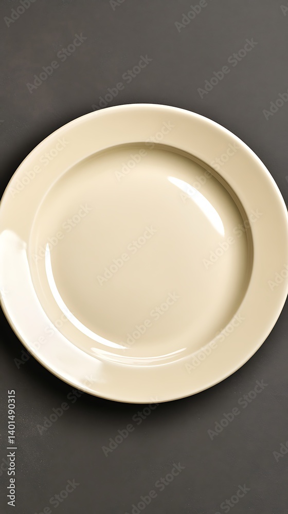 Empty cream-colored plate on dark background Empty cream-colored plate on dark background