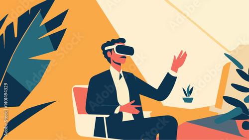 Business Professional Using VR for Business Presentation.eps