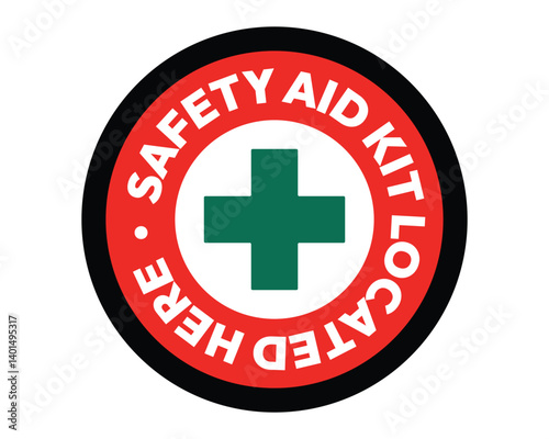 Safety Aid Kit Sign with Red Cross - High Quality Vectorial Stock Image