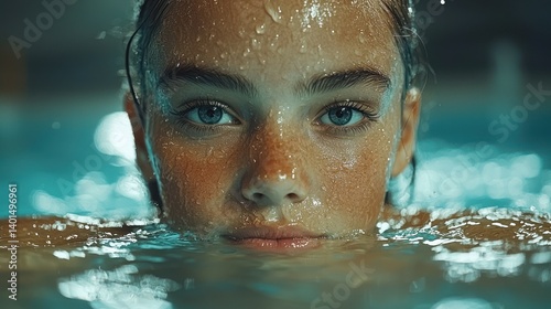 Submerged Serenity: A Girl's Face Emerging from the Pool's Embrace