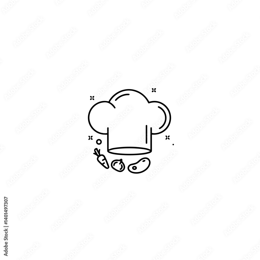 Chef's hat icon with vegetables in minimalist style on white background Chef's hat icon with vegetables in minimalist style on white background