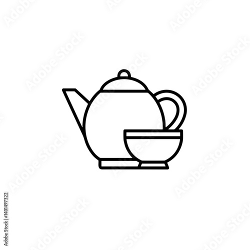 Tea pot and cup icon in minimalist style on white background